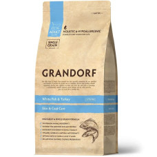 Grandorf WHITE FISH & TURKEY SKIN & COAT CARE Сухой корм для взрослых кошек с чувствительной кожей и подверженных аллергии белая рыба с индейкой