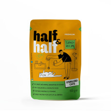 Корм влажный Half&Half для стерилизованных кошек, кусочки с индейкой в желе в форме пауча, 100 г