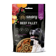 Монопротеїнові ласощі для собак Savory Monoprotein Fillet Urinary rich in Beef для здоров’я сечовивідних шляхів, з яловичиною 100 г Монопротеїнові ласощі для собак Savory Monoprotein Fillet Urinary rich in Beef для здоров’я сечовивідних шляхів, з яловичиною 100 г