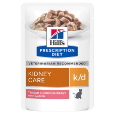 Hill’s Prescription Diet k/d Влажный корм для кошек поддержка функции почек, с лососем, пауч, 85 г