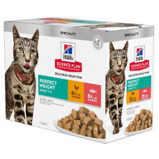 Hill's Science Plan Adult Perfect Weight Влажный корм для поддержания оптимального веса взрослых кошек, с курицей и лососем, пауч, 85г (6+6 шт)