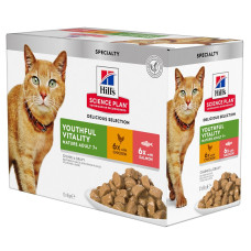 Hill's Science Plan Mature Adult 7+ Senior Vitality Влажный корм для зрелых кошек от 7 лет, с курицей и лососем, пауч, 85 г (6+6 шт)