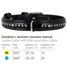 Ошейник со стразами для собак в один ряд, кожаный черный Collar Brilliance