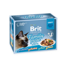 Набор влажных кормов для кошек Brit Premium Cat FAMILY PLATE 4 вкуса в соусе (12 шт. х 85 г)