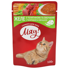 Консервы для кошек МЯУ! с телятиной и овощами в желе
