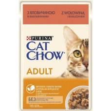 Консервований корм Purina Cat Chow ADULT Ніжні шматочки з яловичиною та баклажанами в желе для котів 85 г