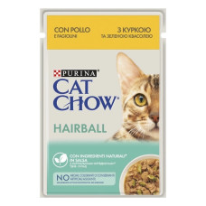 Влажный корм CatChow Hairball курица и зеленая фасоль в желе 85г против образования волосяных шариков