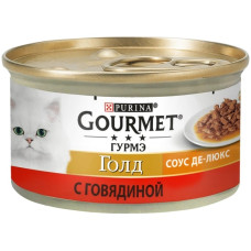 Влажный корм Gourmet Gold консервная соус де-люкс говядина 85г для кошек