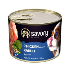 Влажный корм для щенков Savory с кроликом и курицей