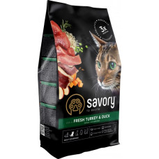 Сухой корм Savory для кошек со свежим мясом индейки и уткой